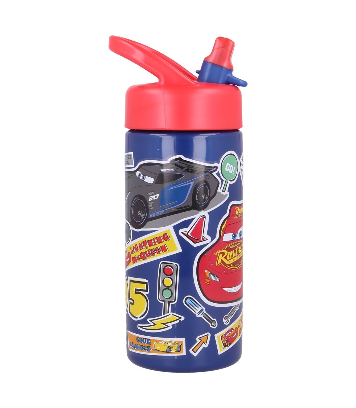 Disney Cars Kinder Wasserflasche 410 ml mit Griff und Trinkhalm für unterwegs