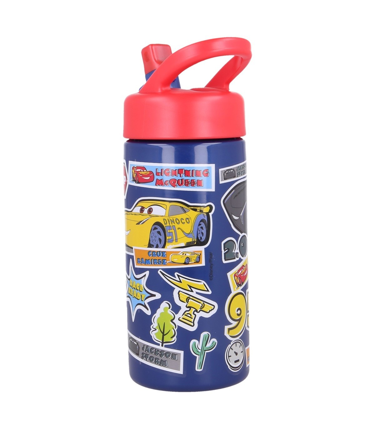 Disney Cars Kinder Wasserflasche 410 ml mit Griff und Trinkhalm für unterwegs