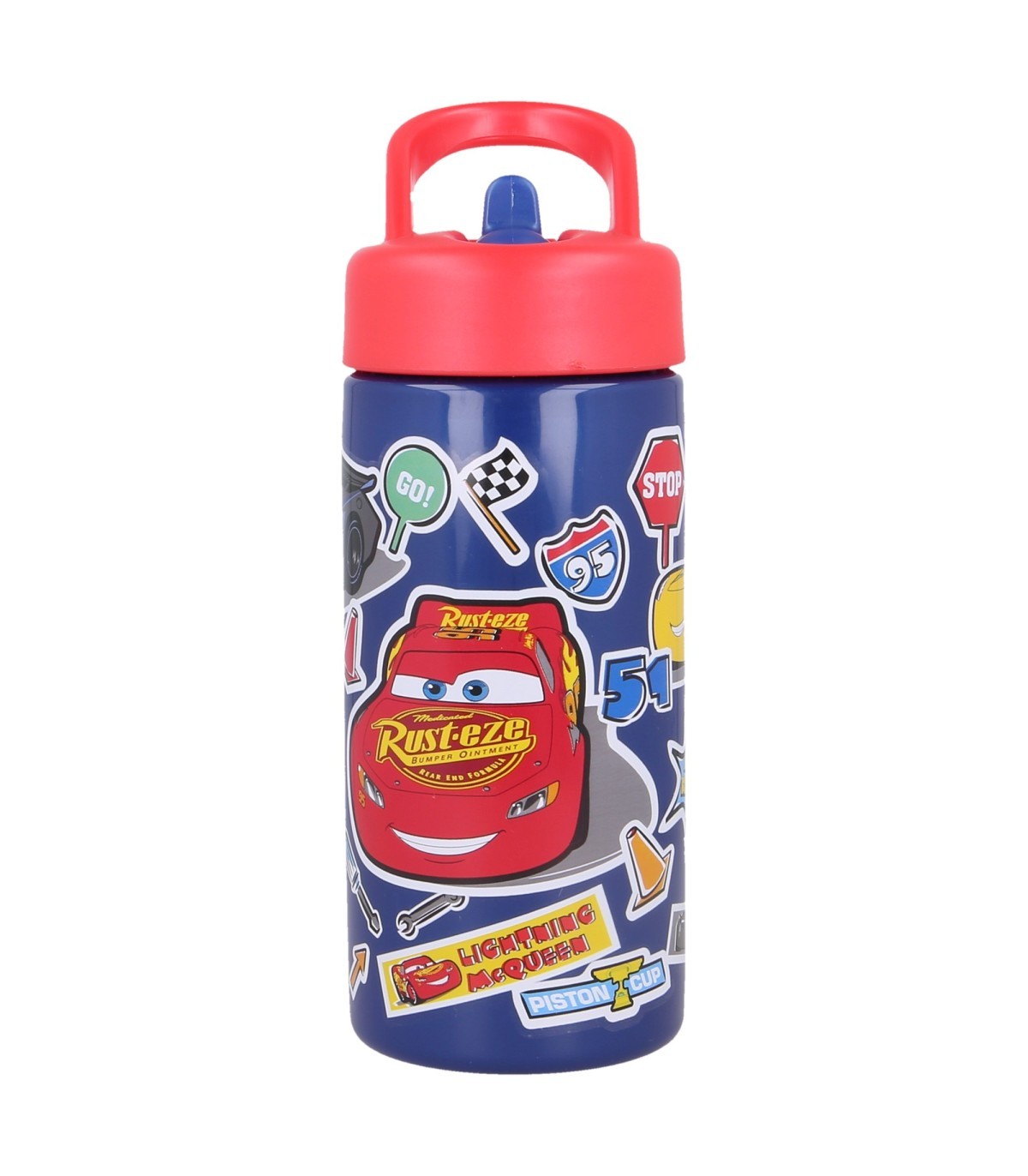 Disney Cars Kinder Wasserflasche 410 ml mit Griff und Trinkhalm für unterwegs