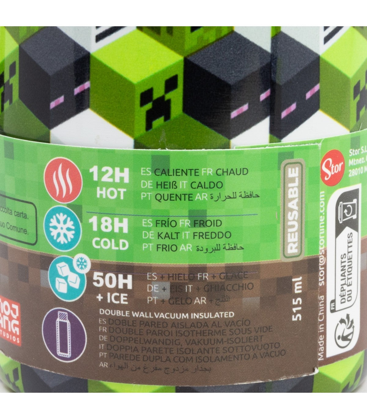 Minecraft Thermoflasche 515 ml aus Edelstahl doppelwandig für warme und kalte Getränke