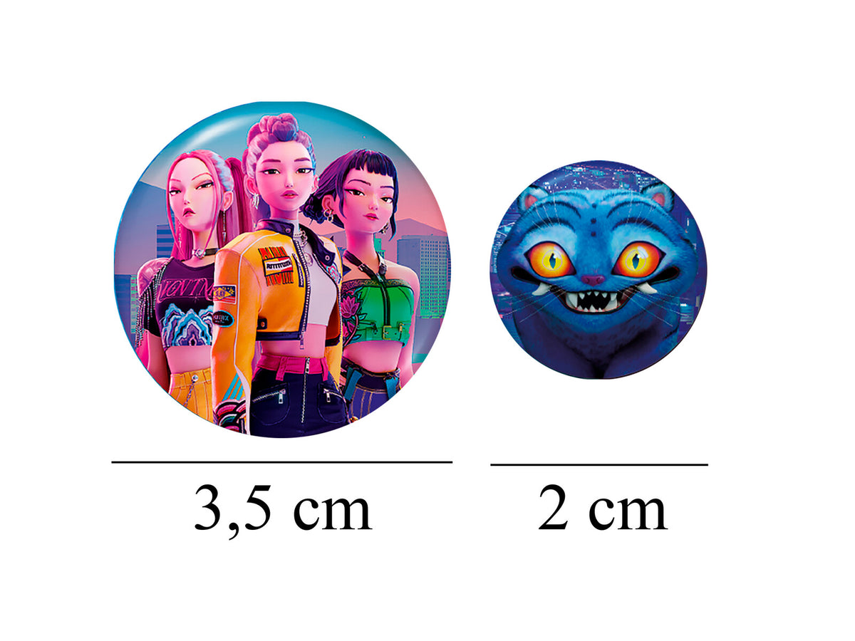 K-Pop Demon Hunters 4er Button Set für Rucksack Tasche Kleidung und Fan Zubehör