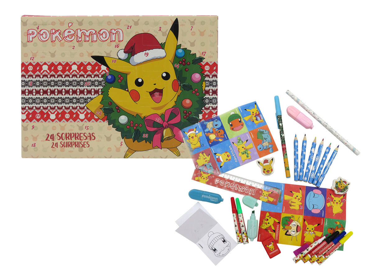 Pokemon Adventskalender mit Stickern Stempeln Armband und Malzubehör für Weihnachten