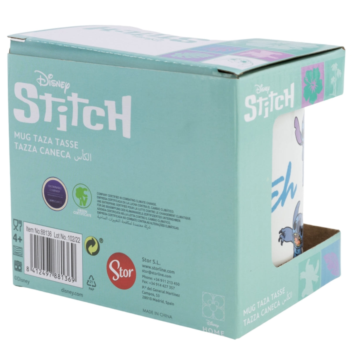 Disney Stitch Tasse 325ml – Keramikbecher mit Blätter-Design im Geschenkset