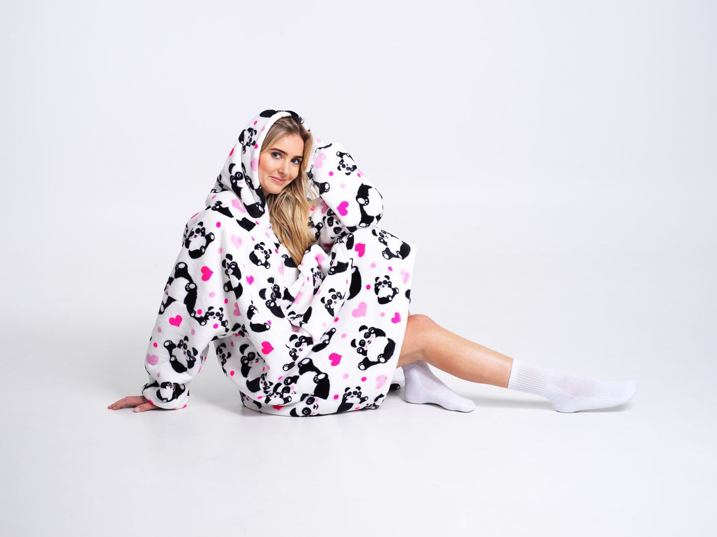 Noxxiez Kapuzendecke XL Panda Design 100% Polyester extra groß XL