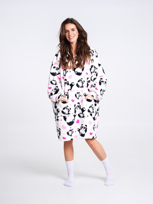 Noxxiez Kapuzendecke XL Panda Design 100% Polyester extra groß XL