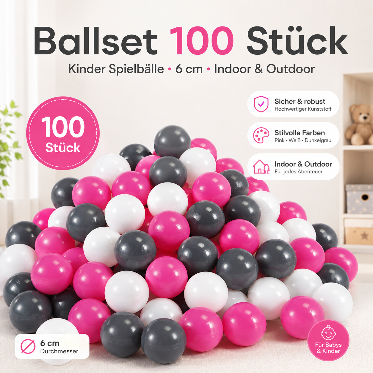Ballset 100 Stück Kinder Spielbälle Mehrfarbig Ball Spielzeug Indoor Outdoor 6 cm