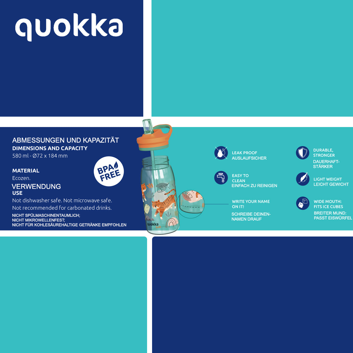 Quokka Glow Kids Flasche MELODIC FLOWERS 580 ml mit Tragekupplung