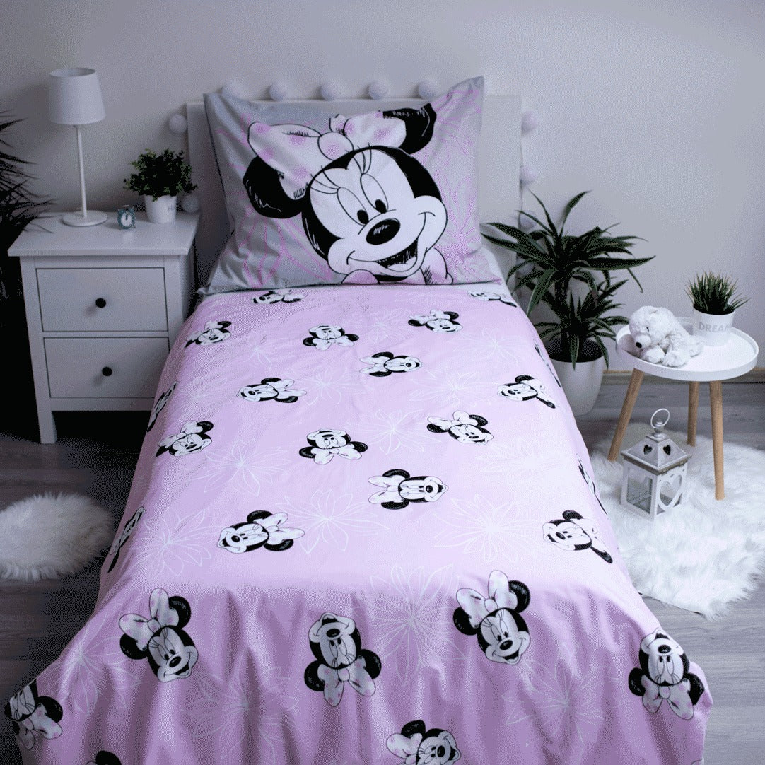 Disney Minnie Mouse Baumwoll-Bettwäsche 140x200 cm Deckenbezug + 70x90 cm Kissenbezug mit Reißverschluss