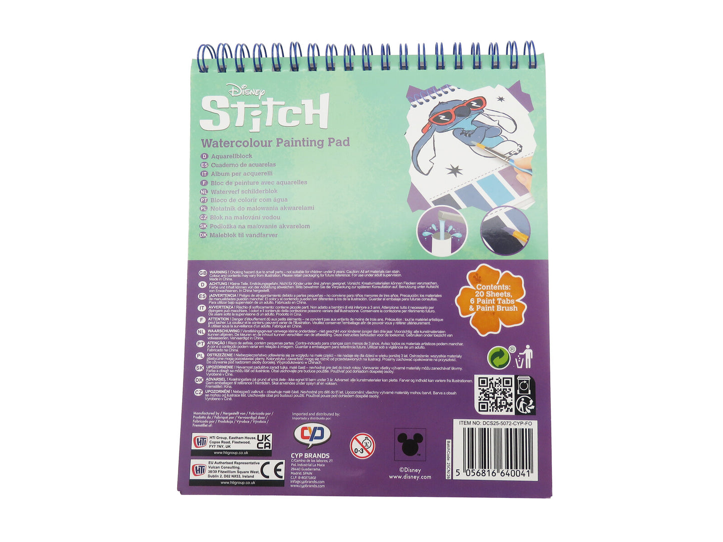 Disney Lilo & Stitch Malblock mit Wasserfarben und Pinsel
