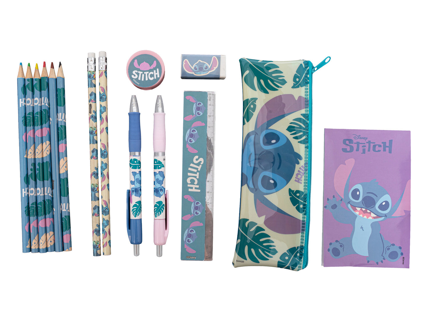 Disney Stitch Schreibwarenset 15-teilig mit Federmäppchen, Notizbuch, Stiften und Zubehör