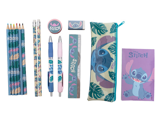 Disney Stitch Schreibwarenset 15-teilig mit Federmäppchen, Notizbuch, Stiften und Zubehör