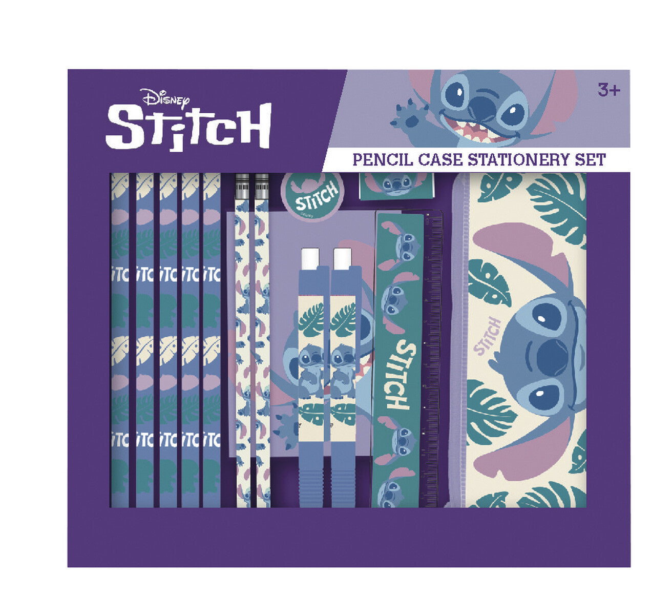 Disney Stitch Schreibwarenset 15-teilig mit Federmäppchen, Notizbuch, Stiften und Zubehör