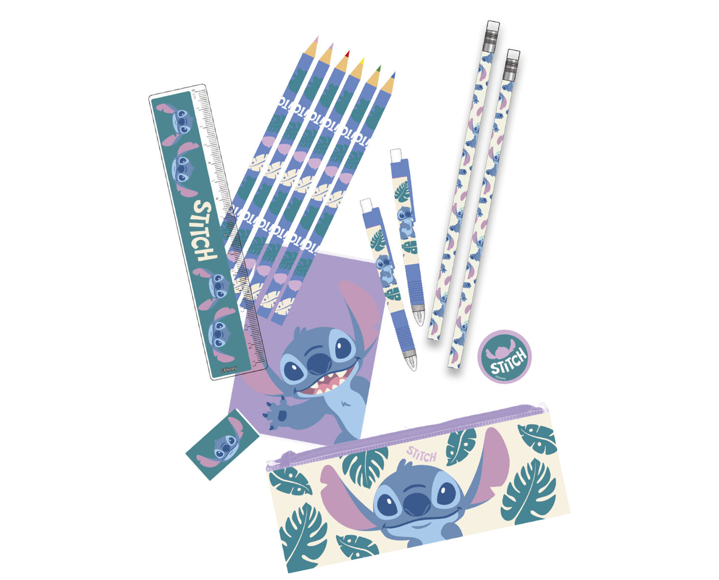 Disney Stitch Schreibwarenset 15-teilig mit Federmäppchen, Notizbuch, Stiften und Zubehör