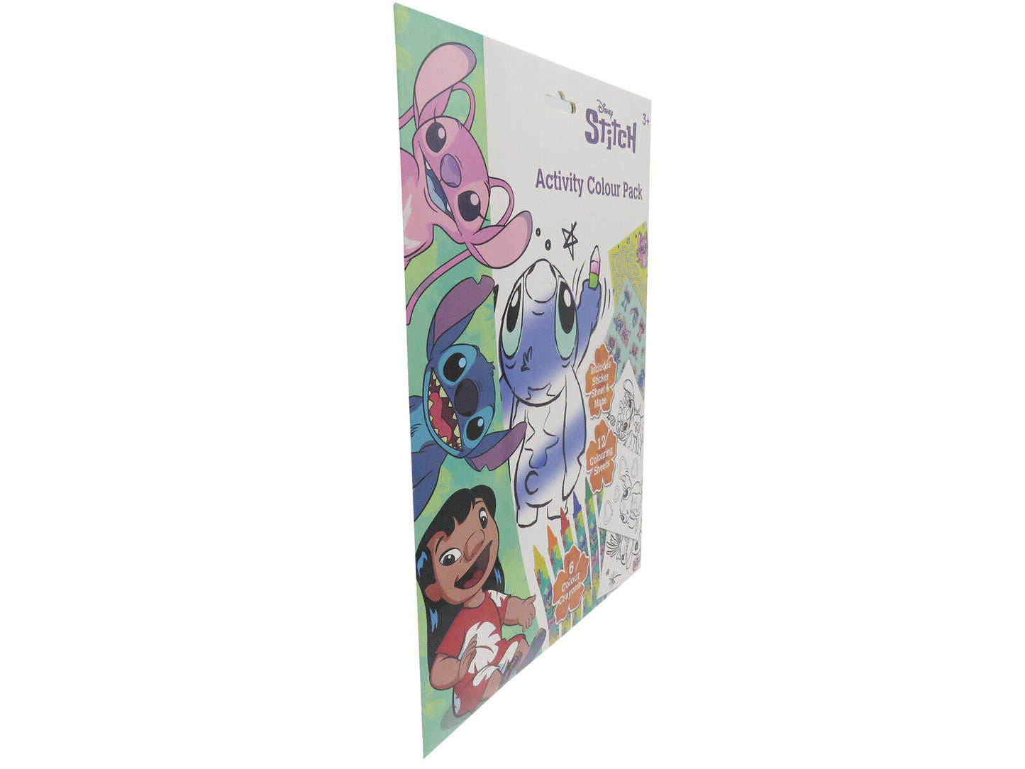 Disney Lilo & Stitch Malset für Kinder mit 12 Malblättern, 6 Buntstiften, Labyrinth und Aufklebern