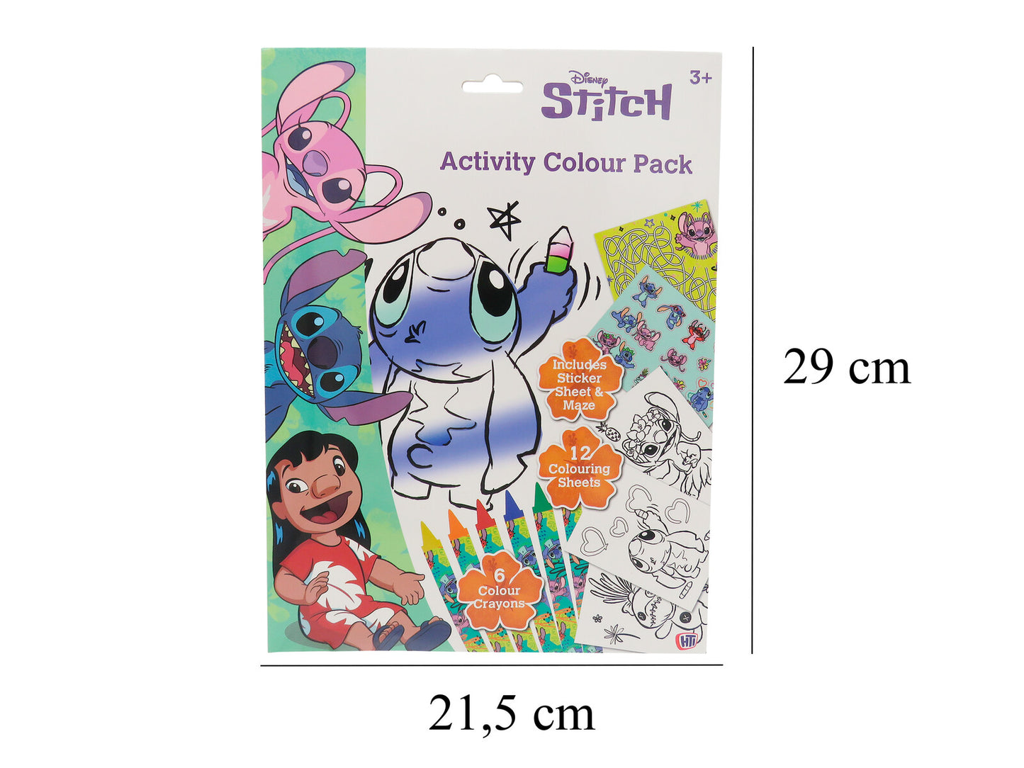Disney Lilo & Stitch Malset für Kinder mit 12 Malblättern, 6 Buntstiften, Labyrinth und Aufklebern