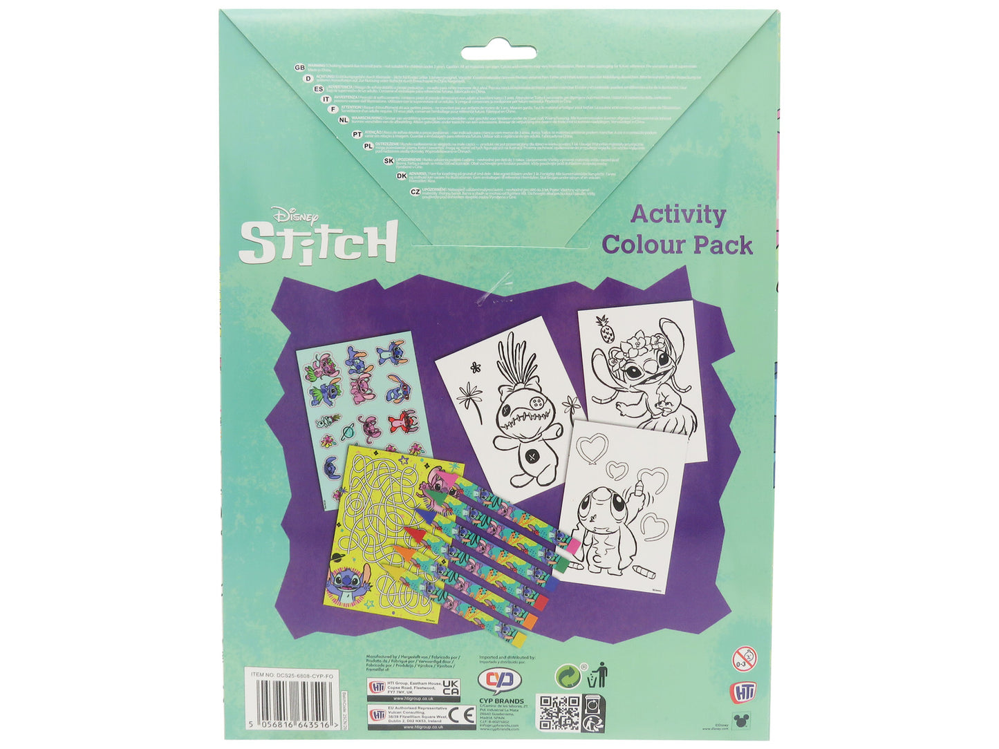 Disney Lilo & Stitch Malset für Kinder mit 12 Malblättern, 6 Buntstiften, Labyrinth und Aufklebern