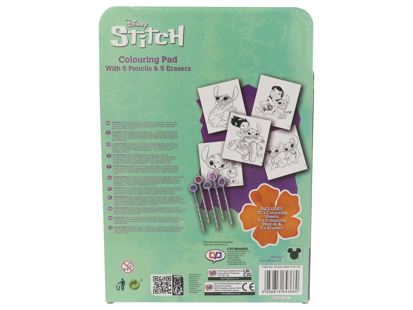 Lilo & Stitch Malbuch Set mit 32 Ausmalbildern, 5 Buntstiften und 5 Radiergummis
