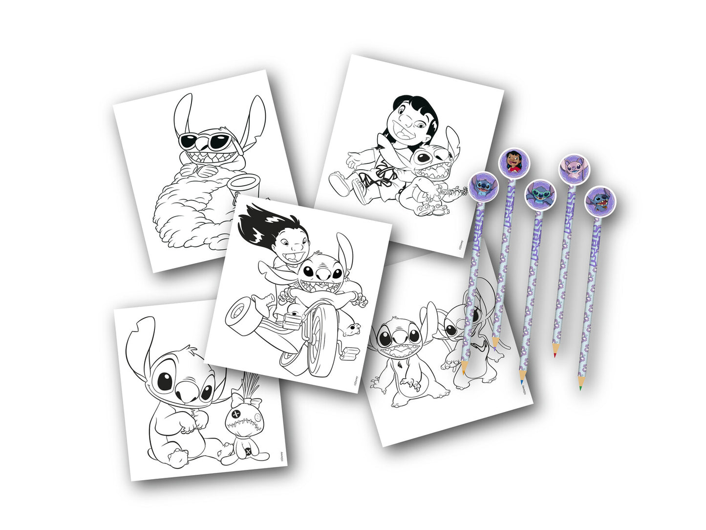 Lilo & Stitch Malbuch Set mit 32 Ausmalbildern, 5 Buntstiften und 5 Radiergummis