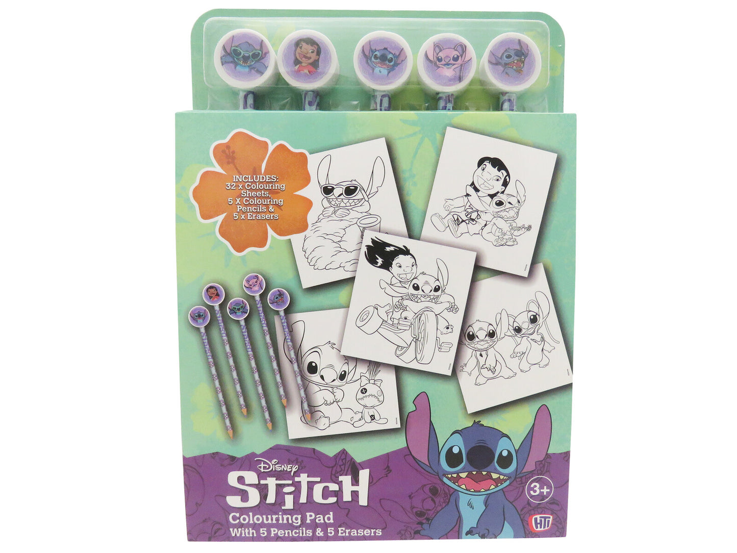 Lilo & Stitch Malbuch Set mit 32 Ausmalbildern, 5 Buntstiften und 5 Radiergummis