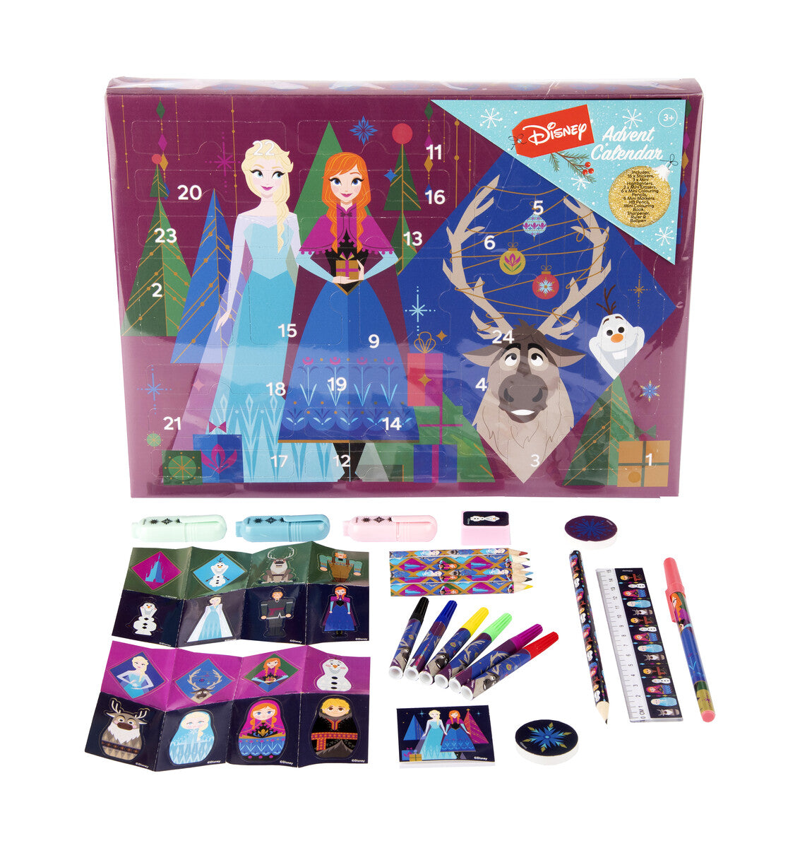Disney Frozen Adventskalender mit 24 Überraschungen Zubehör Mini Spielzeug und Deko für Weihnachten