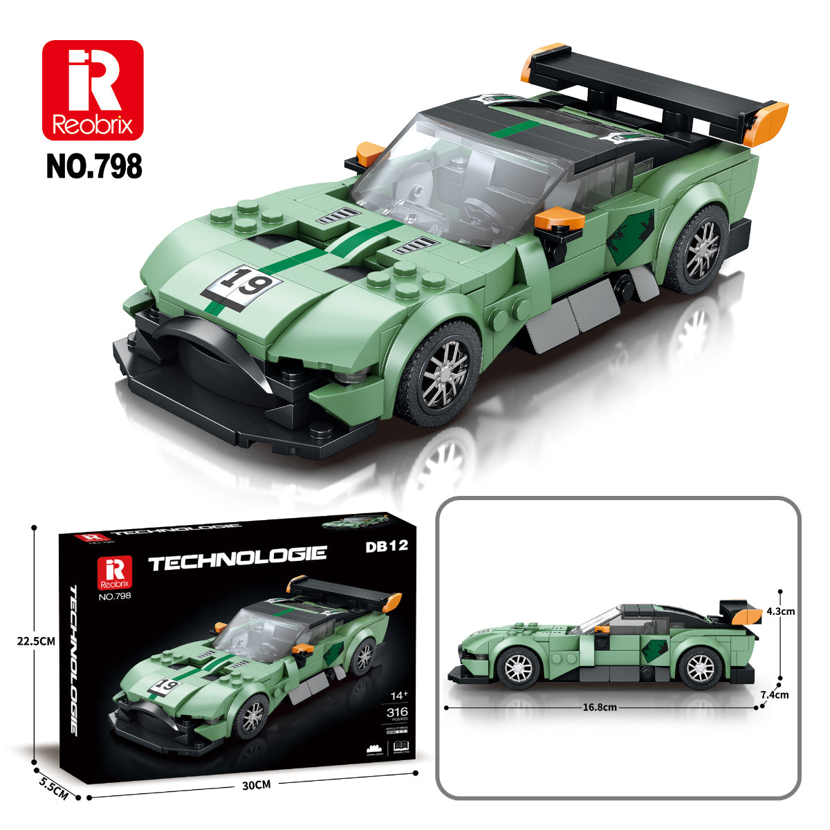 Reobrix 798 Sportwagen Coupé 1:24 Klemmbaustein Auto 316 Teile ab 14
