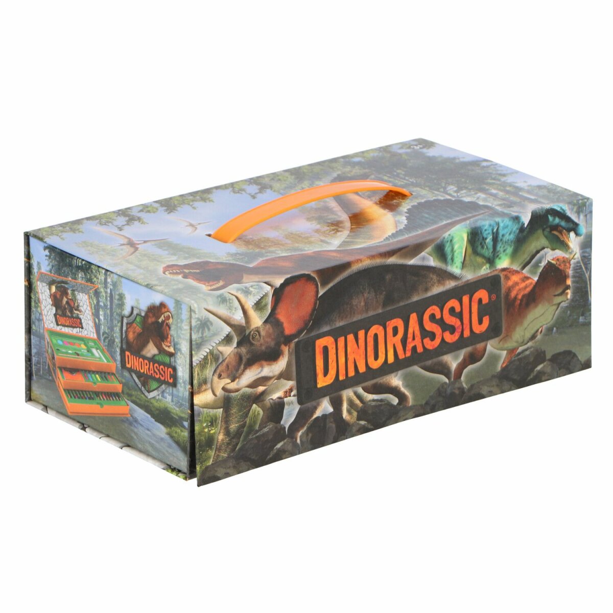 Dinorassic Malset Malkoffer Bastelset mit einer großen Auswahl an Farbstiften für kreative Kinder