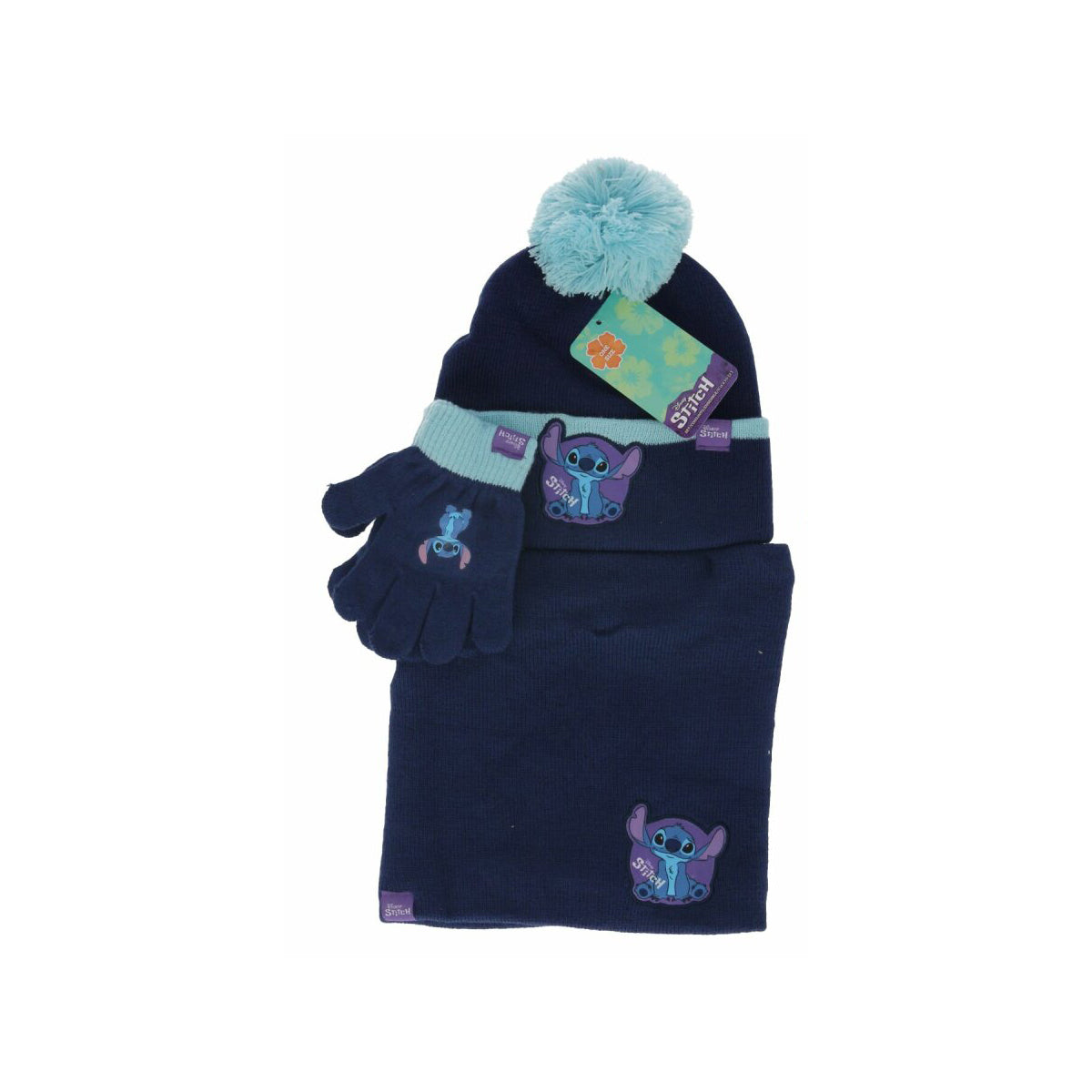 Lilo & Stitch Mütze mit Schlauchschal und Handschuhe für Kinder