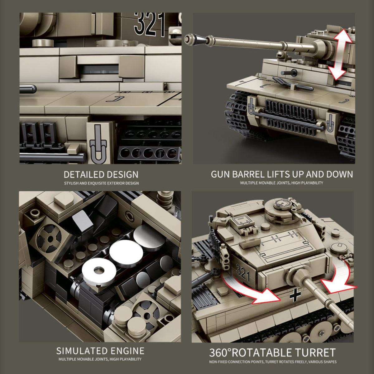 Reobrix World of Tanks Tiger I Kettenfahrzeug 1:28 Klemmbaustein Set 1138
