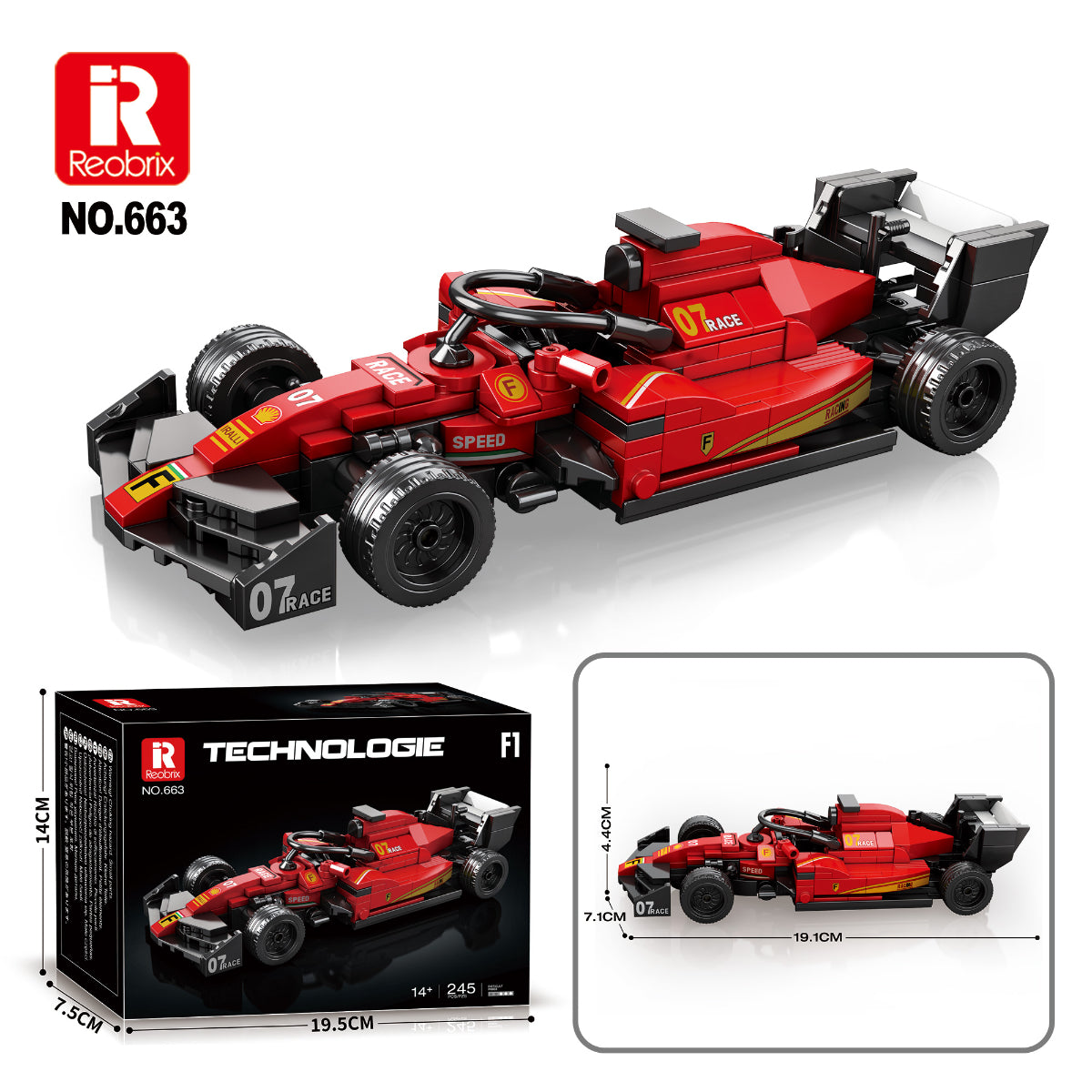 Reobrix 663 Rennwagen Klemmbaustein Auto 245 Teile ab 14