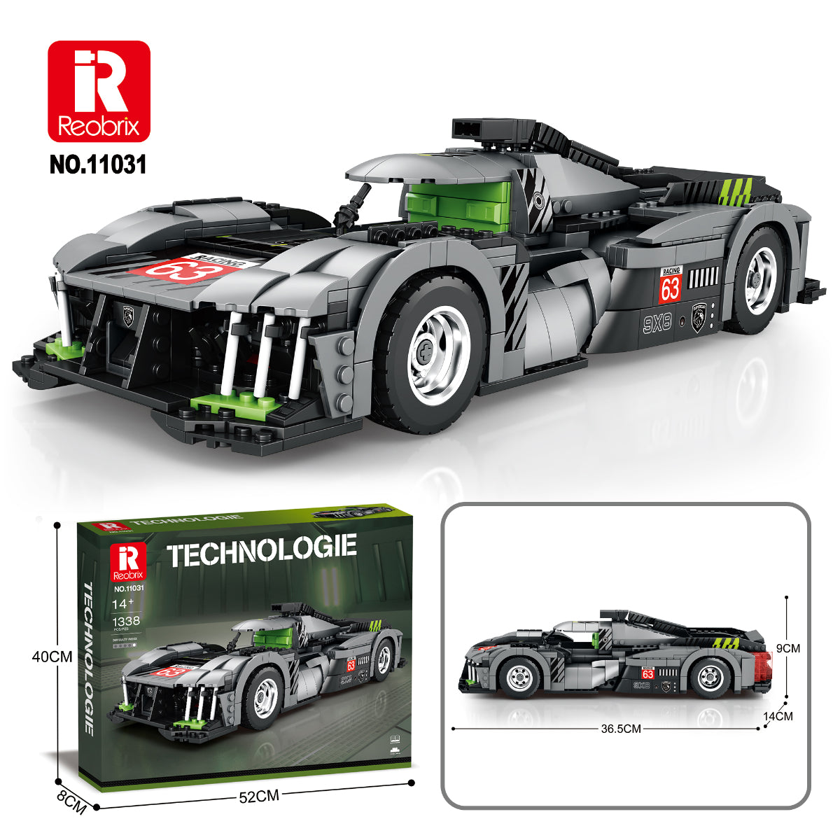 Reobrix 11031 Rennwagen 1:12 Klemmbaustein 1338 Teile ab 14