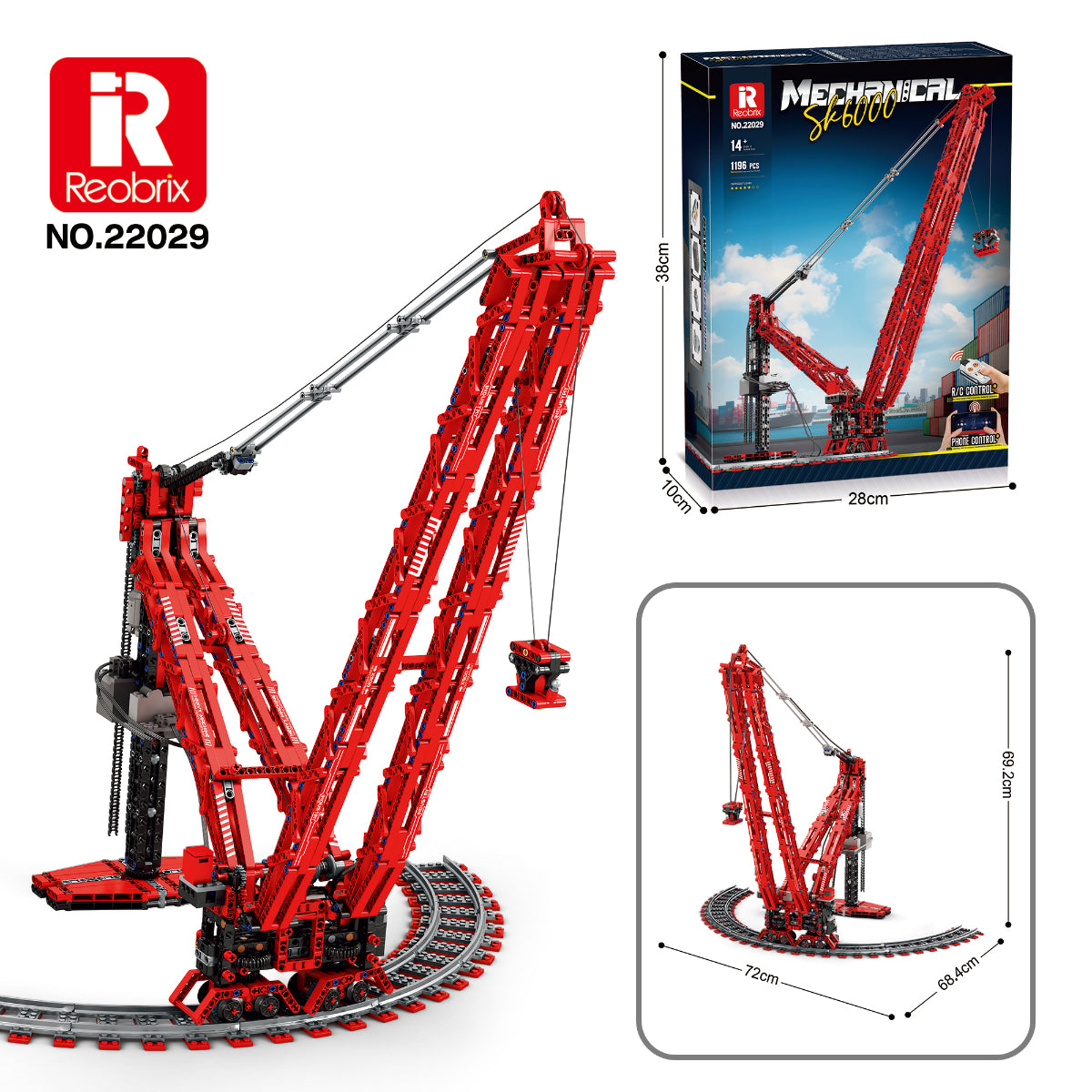 Reobrix 22029 SK6000 Kran mit RC & App 1196 Teile ab 14