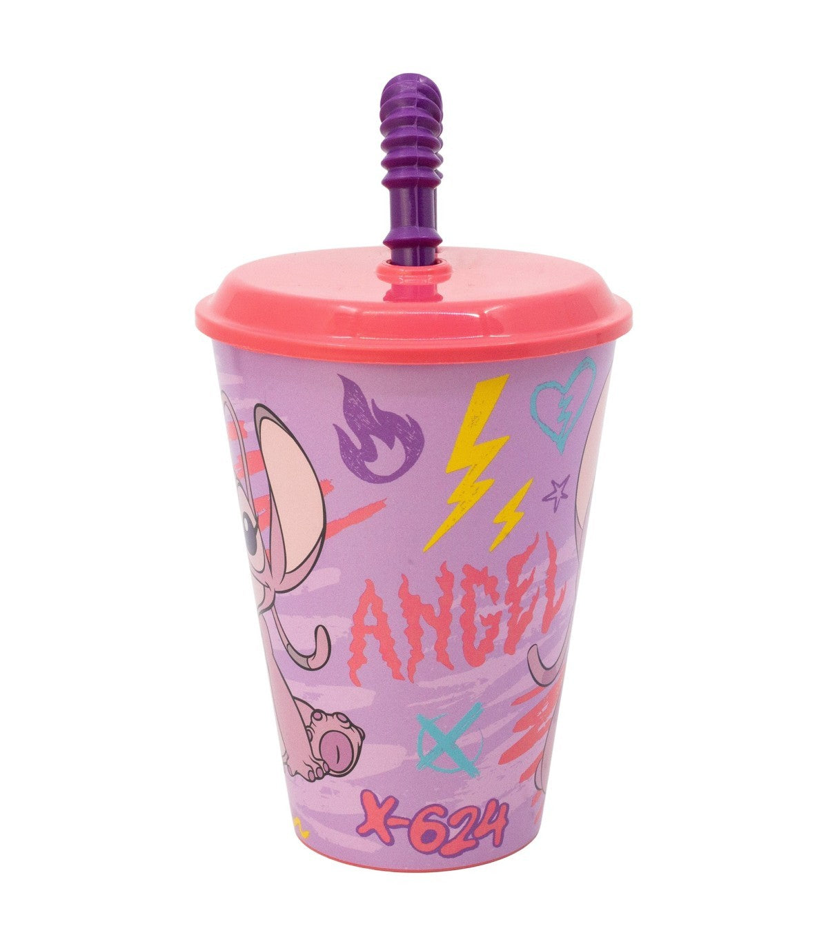 Disney Stitch Angel Kinderbecher 430 ml Tumbler mit Deckel und Strohhalm