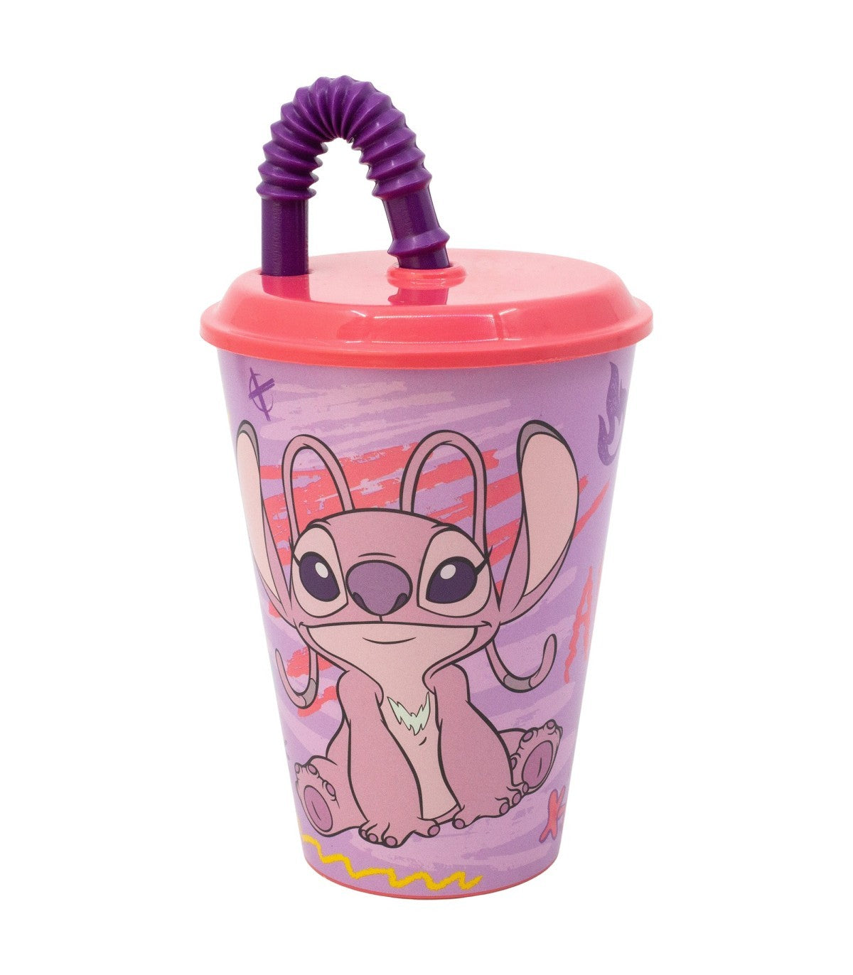 Disney Stitch Angel Kinderbecher 430 ml Tumbler mit Deckel und Strohhalm