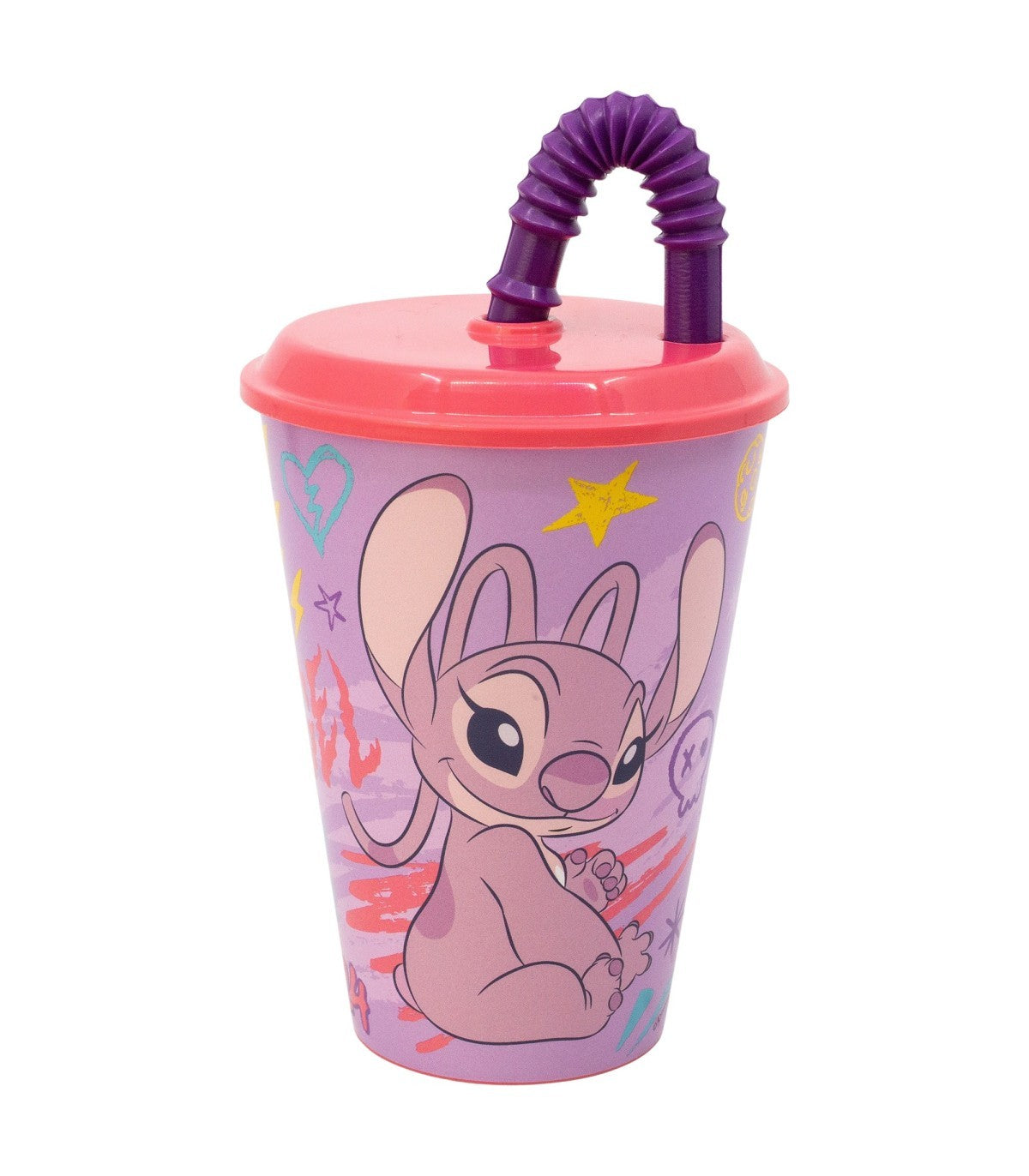 Disney Stitch Angel Kinderbecher 430 ml Tumbler mit Deckel und Strohhalm