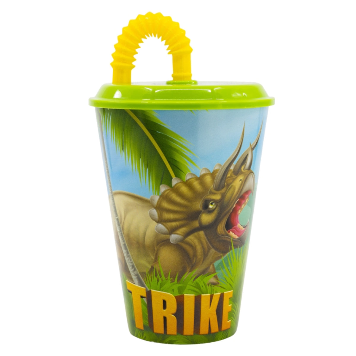 Dino Trinkbecher 430 ml mit Deckel und Strohhalm