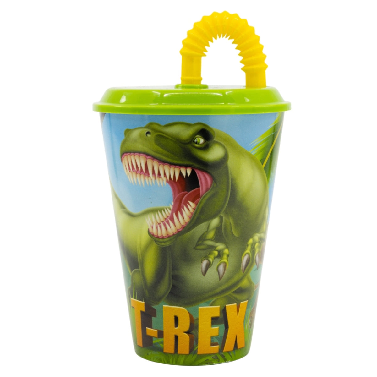 Dino Trinkbecher 430 ml mit Deckel und Strohhalm