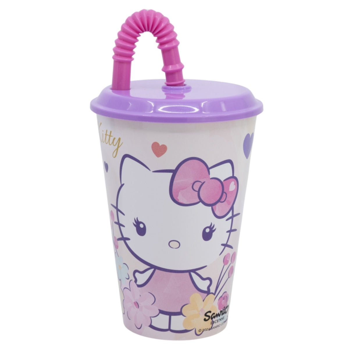 Hello Kitty Trinkbecher 430 ml mit Deckel und Strohhalm
