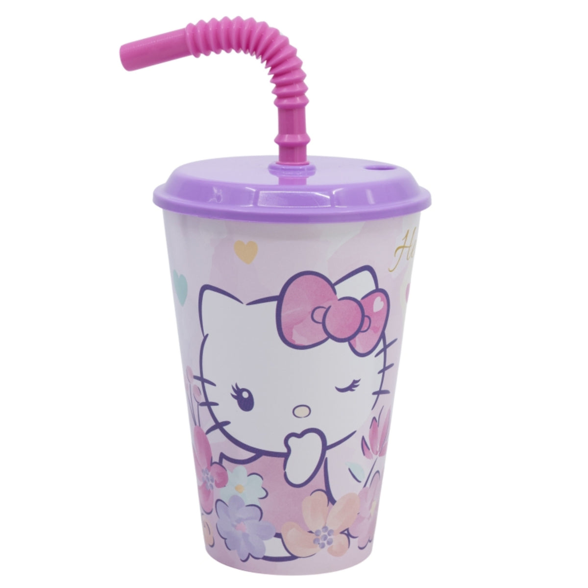 Hello Kitty Trinkbecher 430 ml mit Deckel und Strohhalm