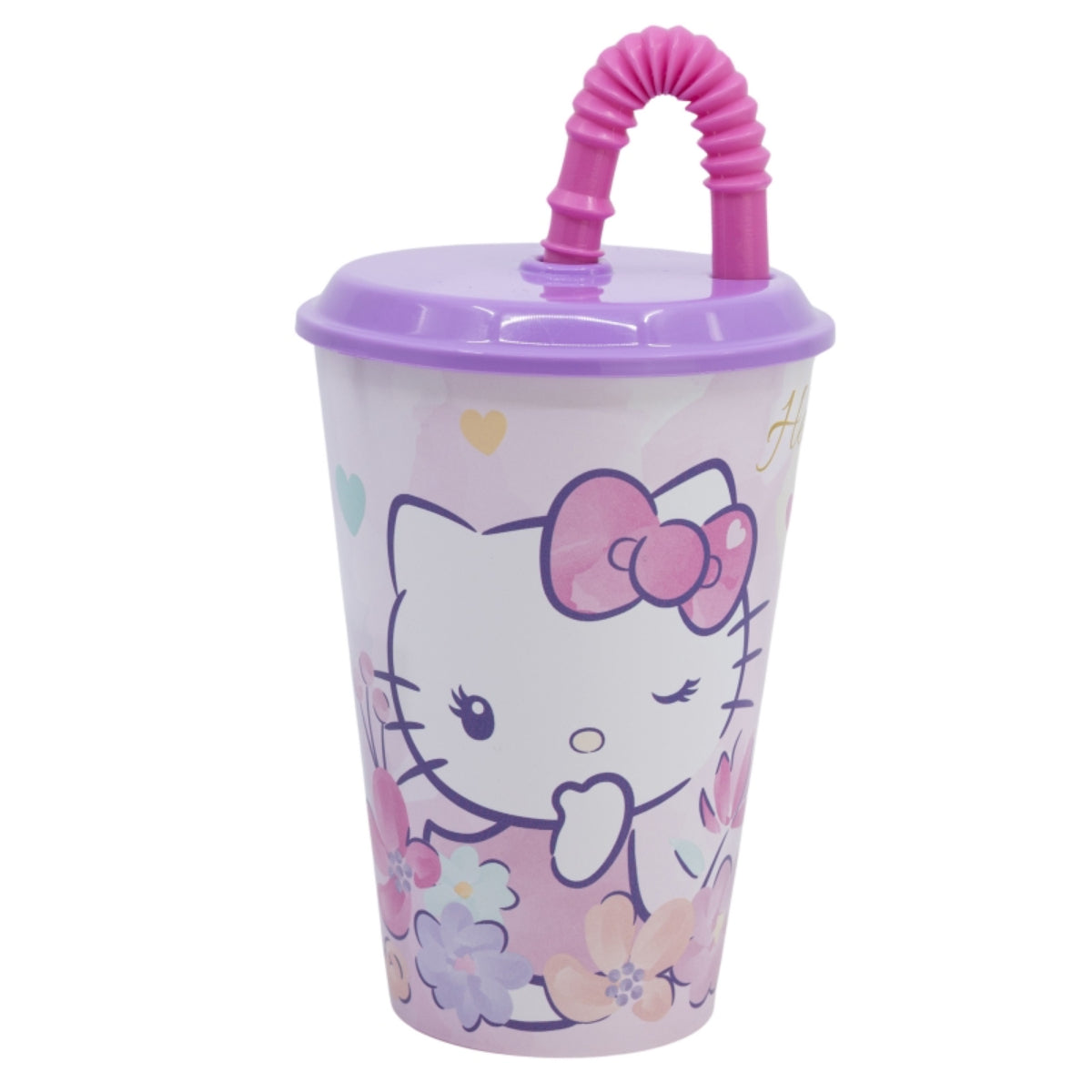 Hello Kitty Trinkbecher 430 ml mit Deckel und Strohhalm