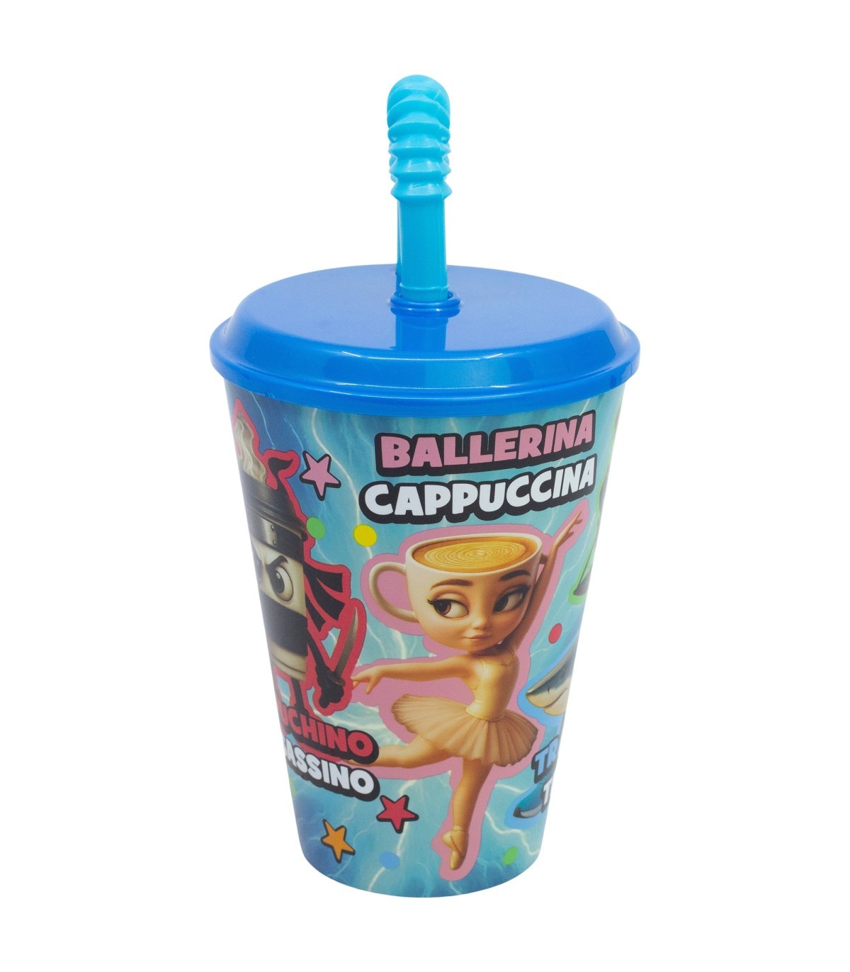 Italian Brainrot Kinderbecher 430 ml Tumbler mit Deckel und Strohhalm