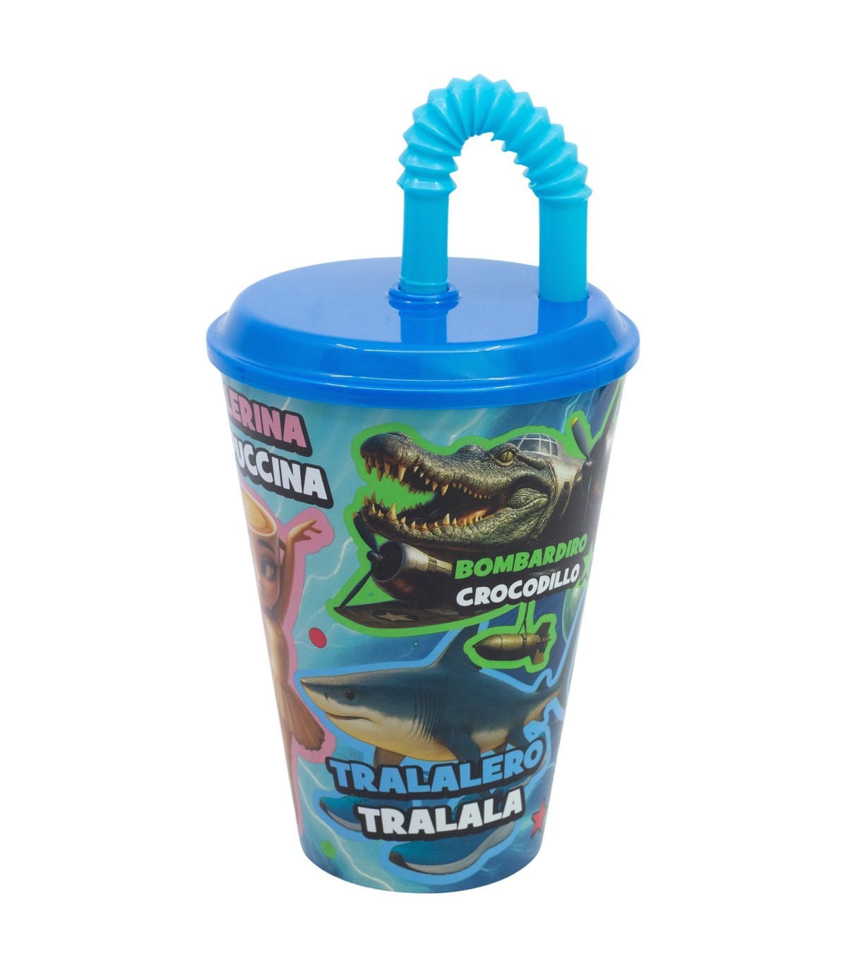 Italian Brainrot Kinderbecher 430 ml Tumbler mit Deckel und Strohhalm
