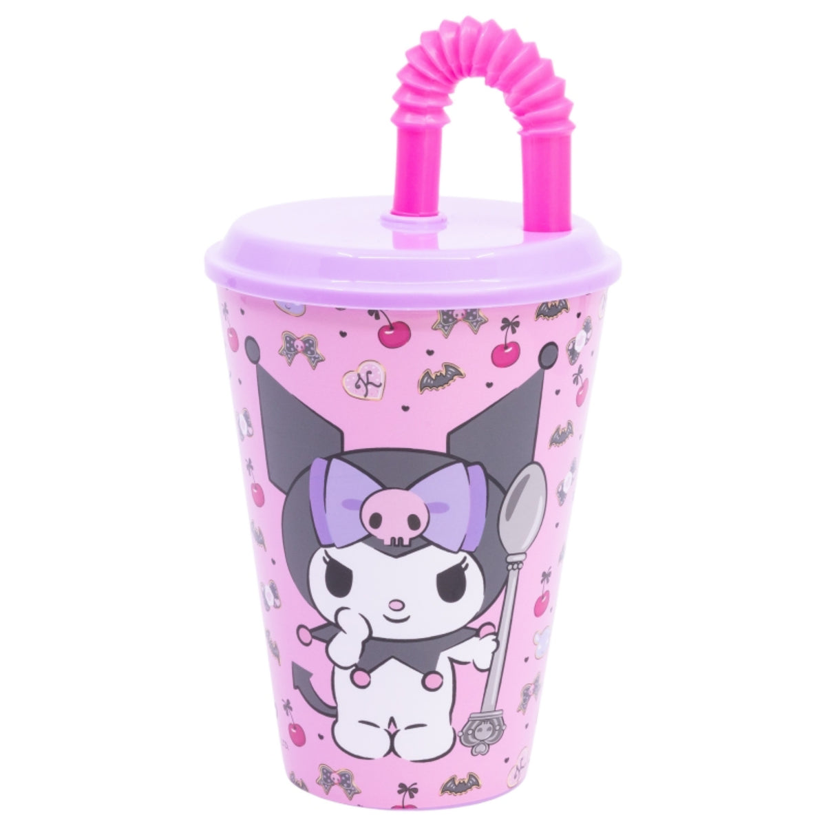 Hello Kitty Kuromi Trinkbecher 430 ml mit Deckel und Strohhalm