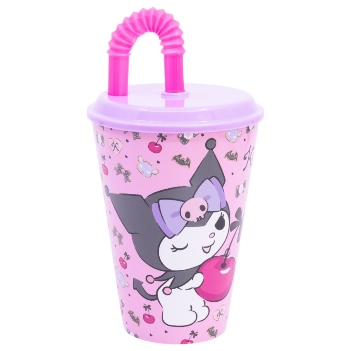 Hello Kitty Kuromi Trinkbecher 430 ml mit Deckel und Strohhalm