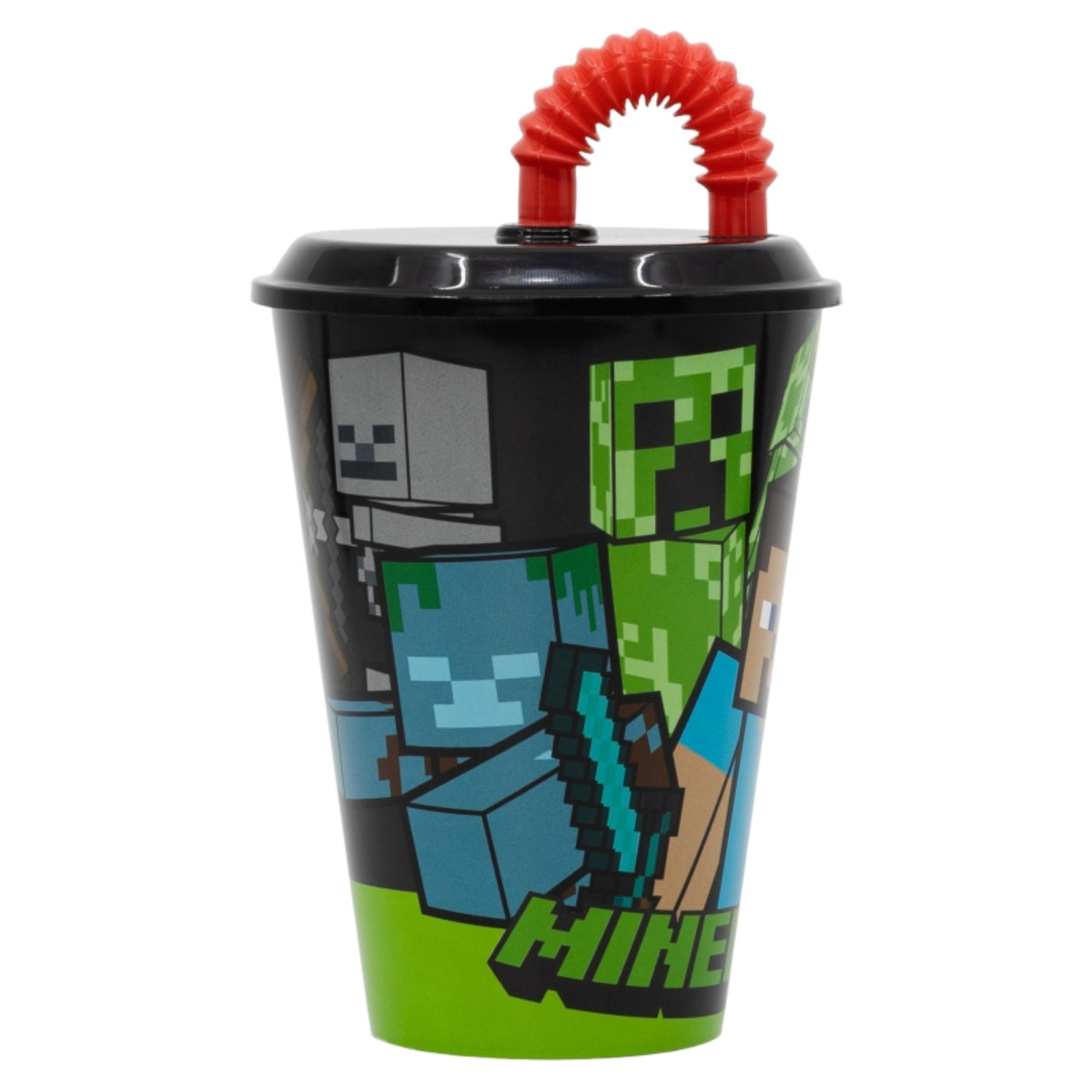Minecraft Trinkbecher 430 ml mit Deckel und Strohhalm