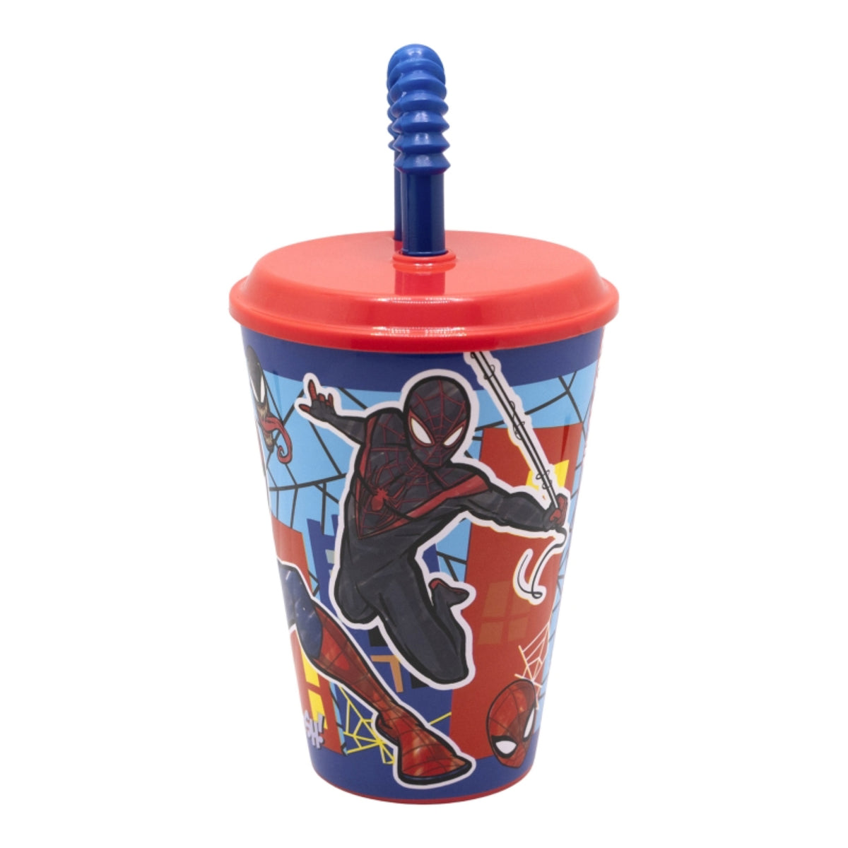 Marvel Spiderman Trinkbecher 430 ml mit Deckel und Strohhalm