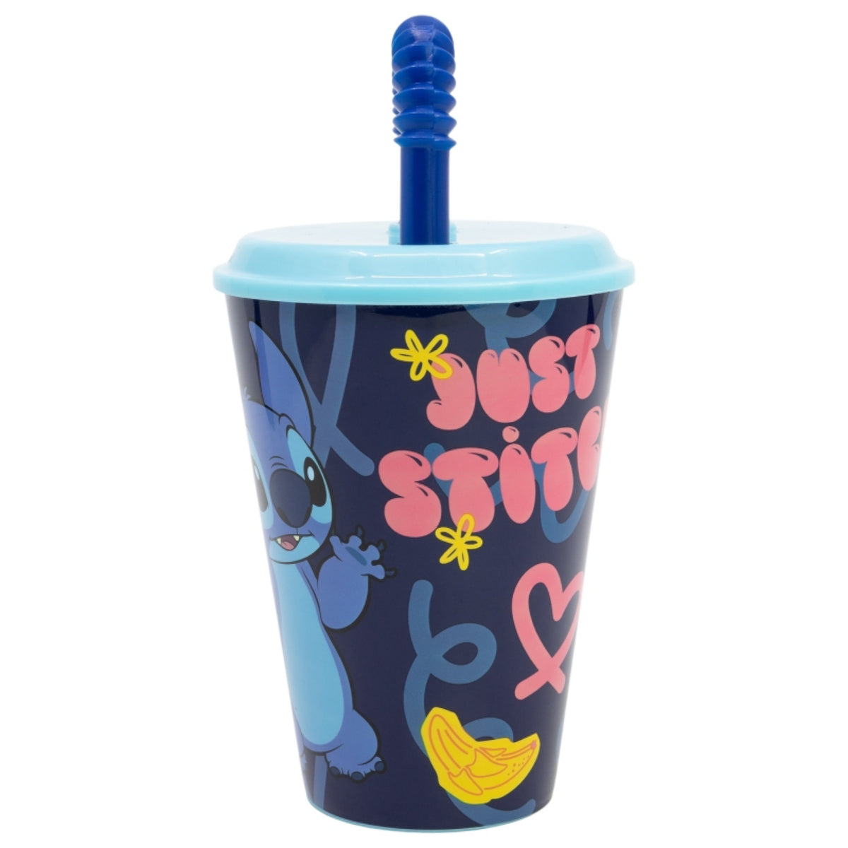 Disney Stitch Trinkbecher 430 ml mit Deckel und Strohhalm