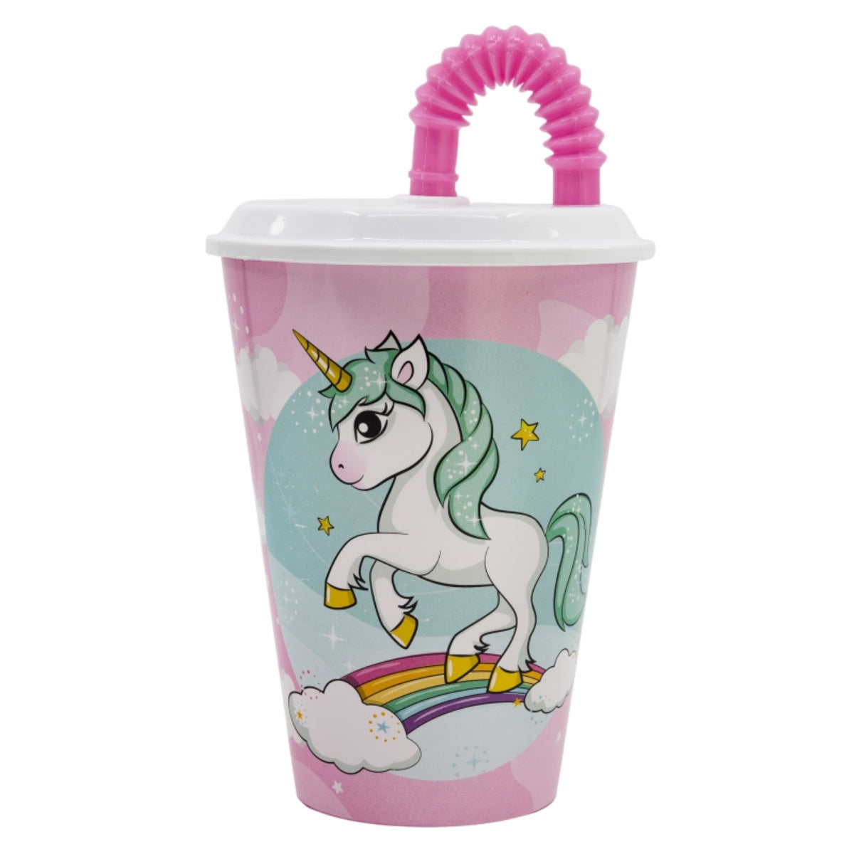 Unicorn Trinkbecher 430 ml mit Deckel und Strohhalm