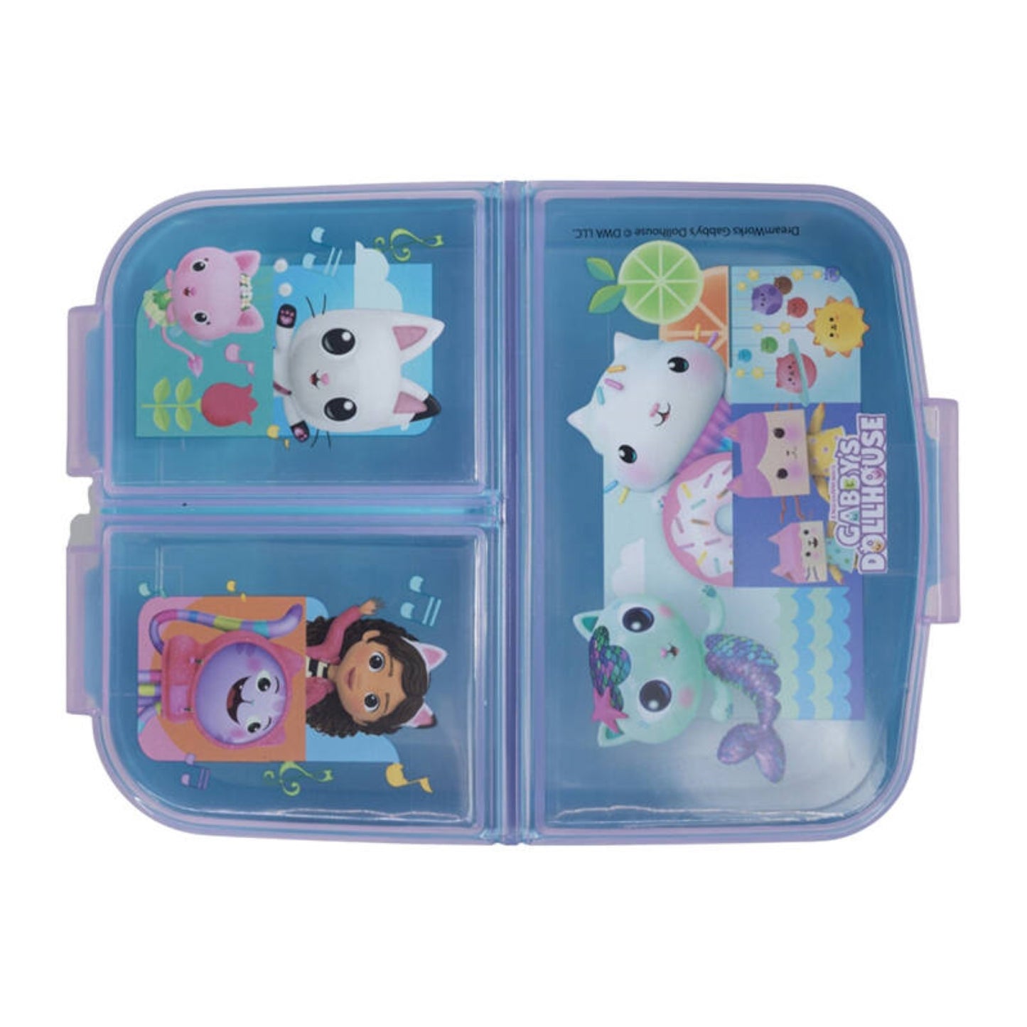 Brotdose für Kinder mit 3 Fächer Gabby`s Dollhouse Lunchbox Lila Frühstücksbox