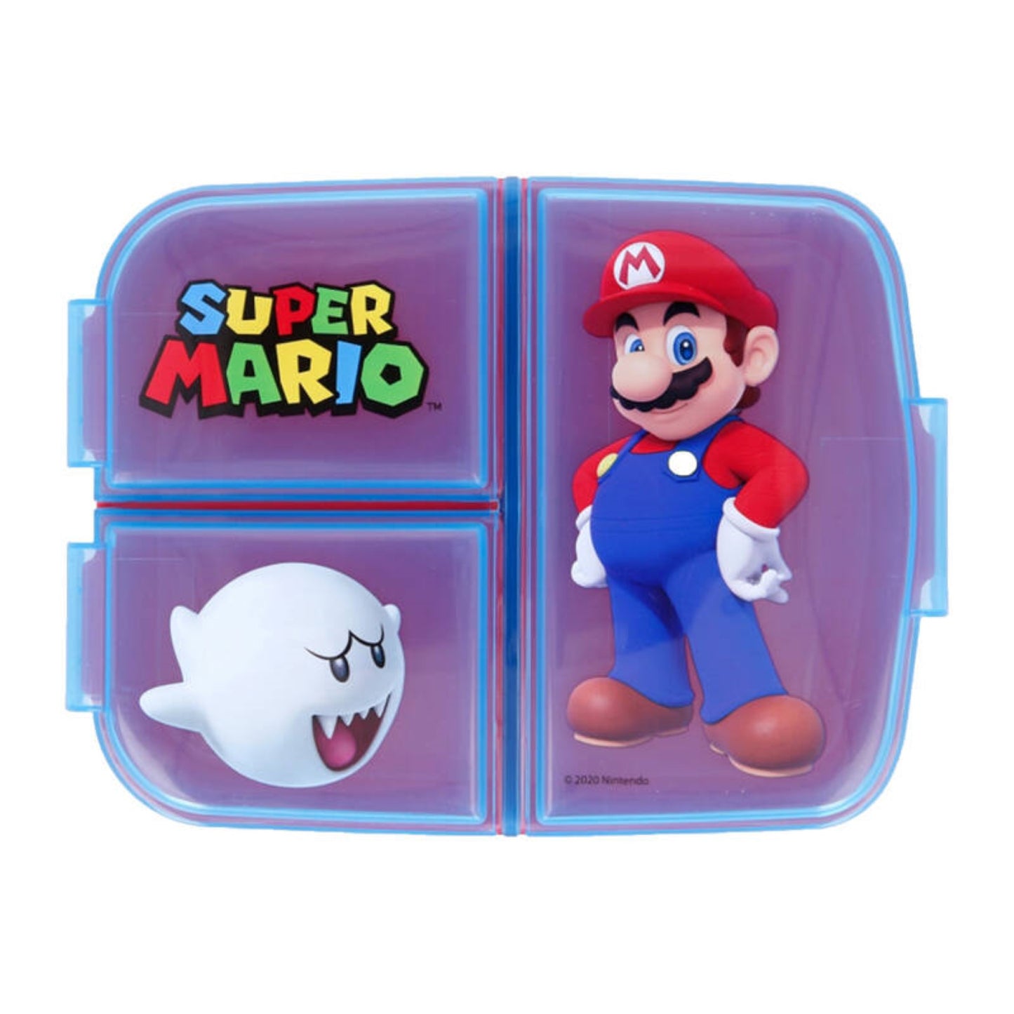 Brotdose für Kinder mit 3 Fächer Super Mario Lunchbox Blau-Rot Frühstücksbox