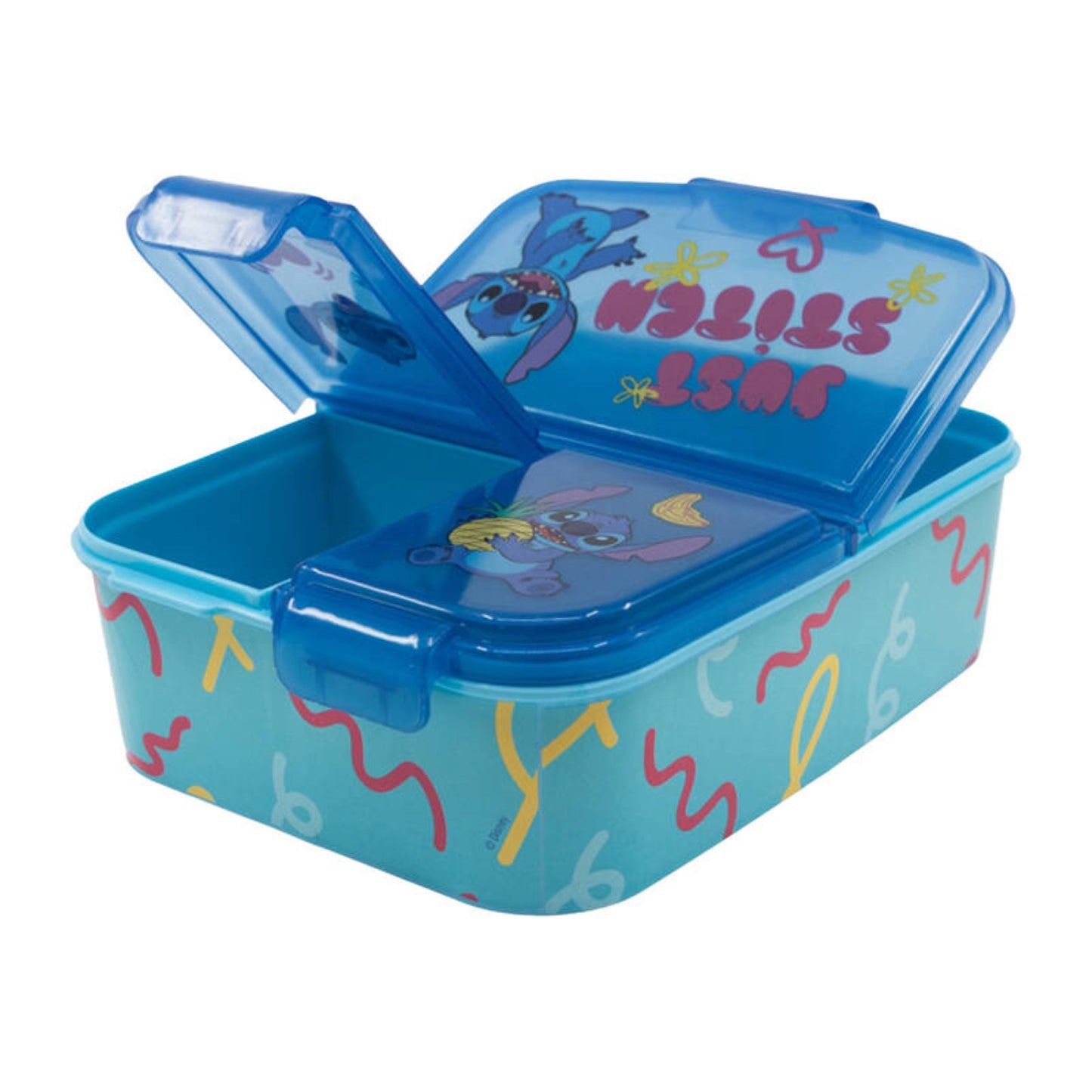 Brotdose mit 3 Fächer Lilo&Stitch Lunchbox in Blau Frühstücksbox für Kinder